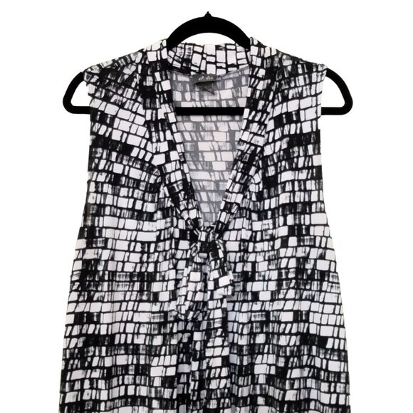 Dots Top Size 2X Black White Patterned Tie Neck Sleeveless Banded Hem - Picture 3 of 11